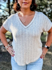 Textured V-Neck Top - Oatmeal