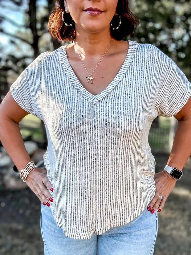 Textured V-Neck Top - Oatmeal