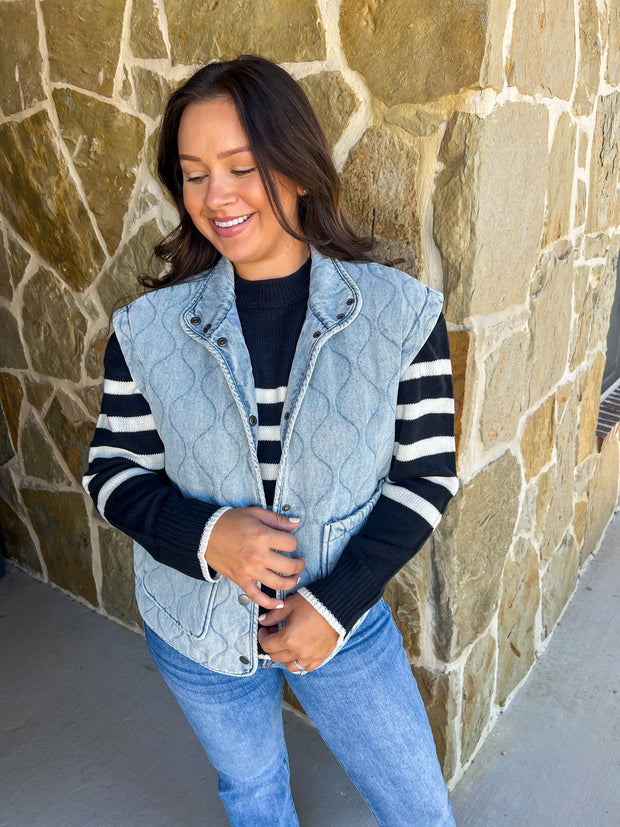 Washed Denim Quilted Vest