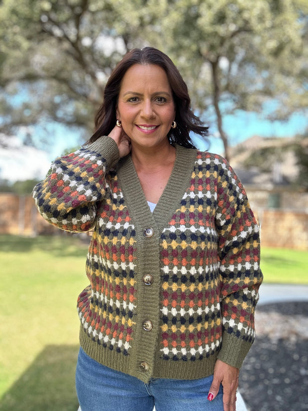 Olive Multicolor Cardigan