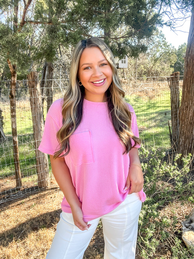 Step Into Spring Ribbed Top - Pink