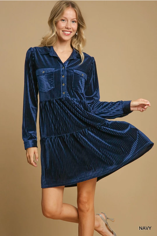 Velvet Mini Dress - Navy