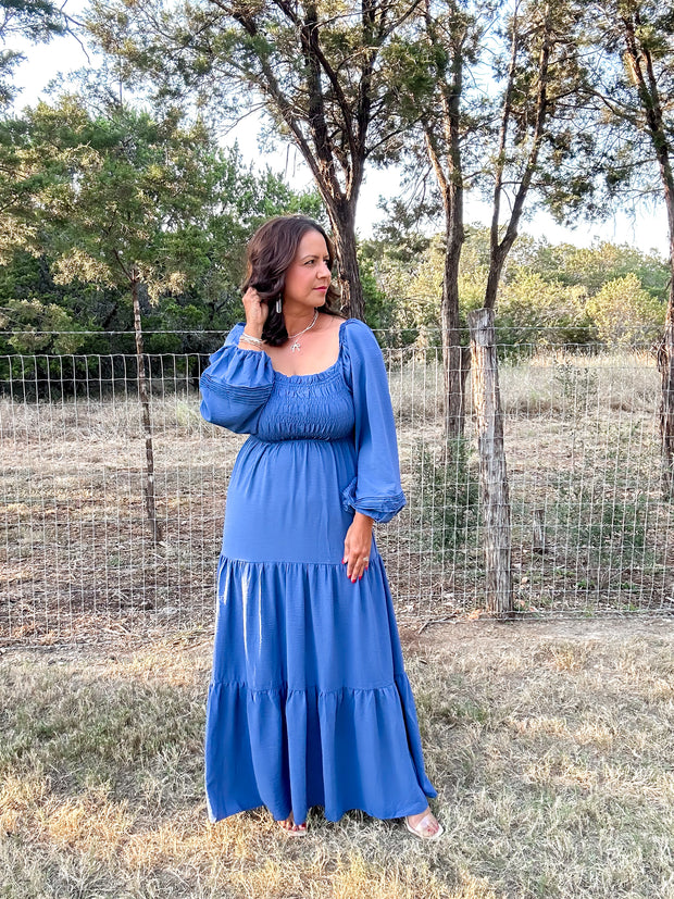 Smocked Tier Maxi Dress - Blue