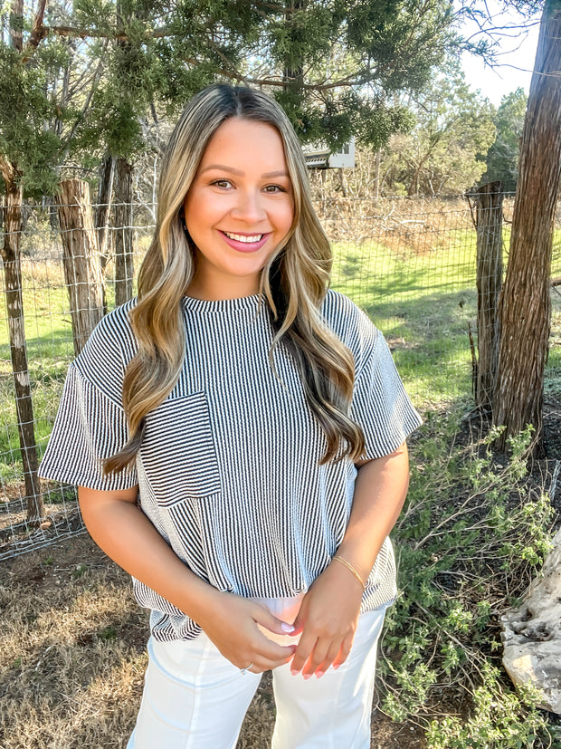 Step Into Spring Ribbed Top - Black