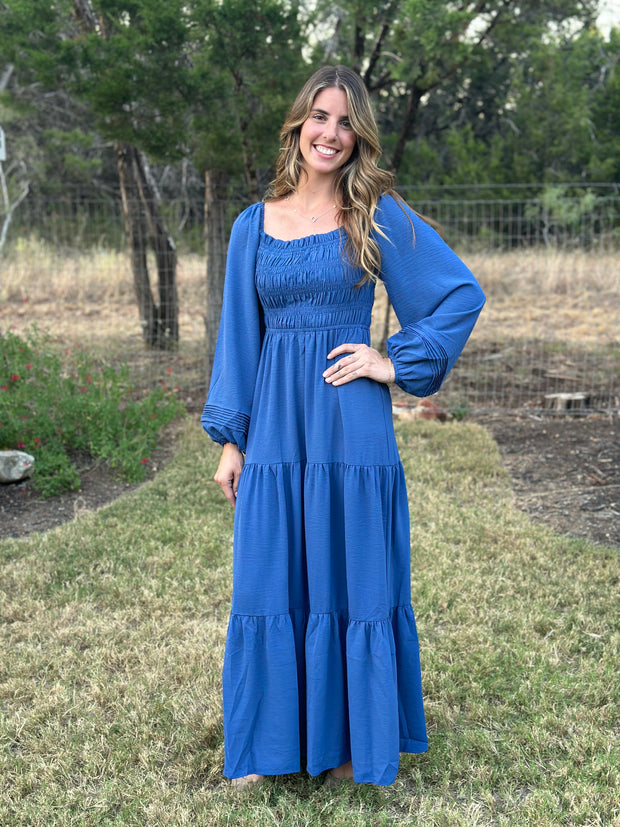 Smocked Tier Maxi Dress - Blue