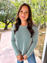 Long Sleeve Ribbed Top - Dark Green