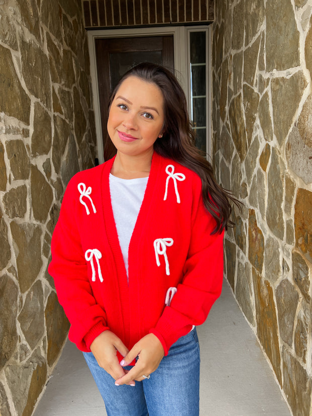 Holly Jolly Bow Tie Sweater Cardigan