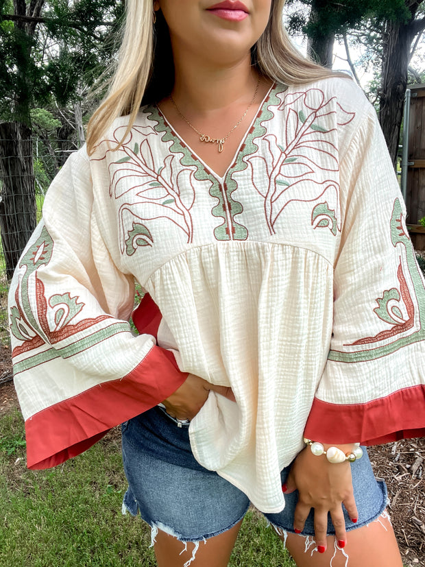 Boho Embroidered Top