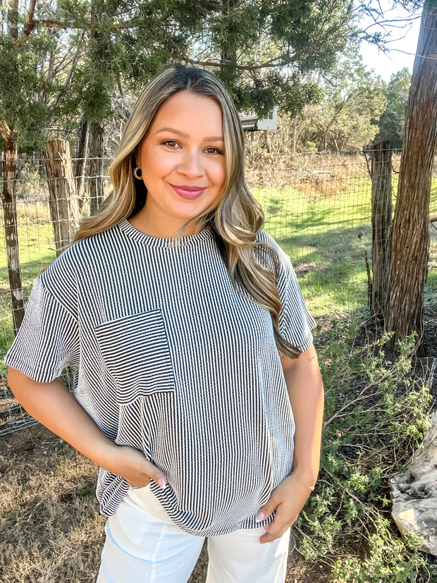 Step Into Spring Ribbed Top - Black