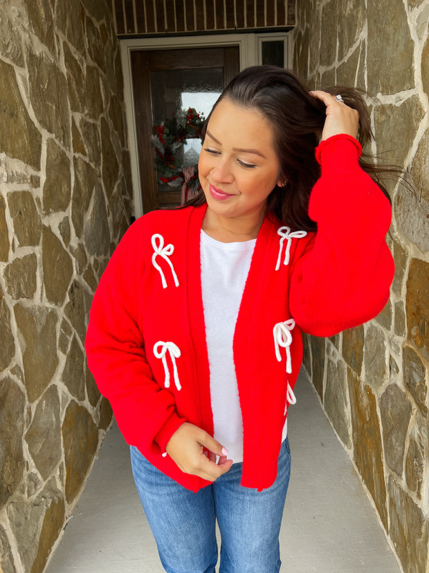 Holly Jolly Bow Tie Sweater Cardigan