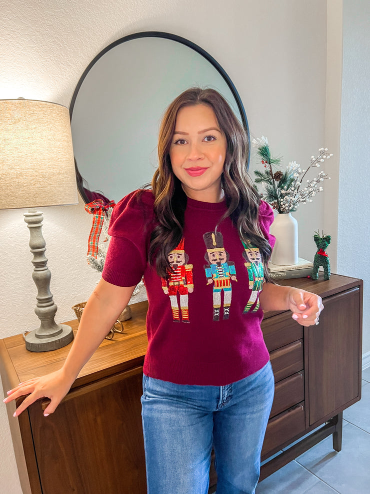 Sparkly Nutcracker Sweater Knit Top