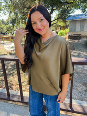 Cowl Neck Satin Top - Olive