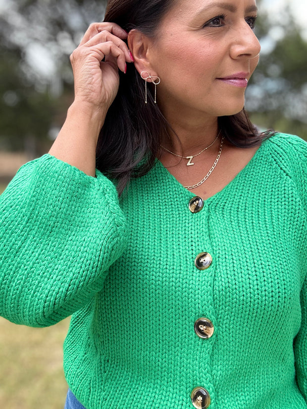 Chunky Green Cardigan Sweater