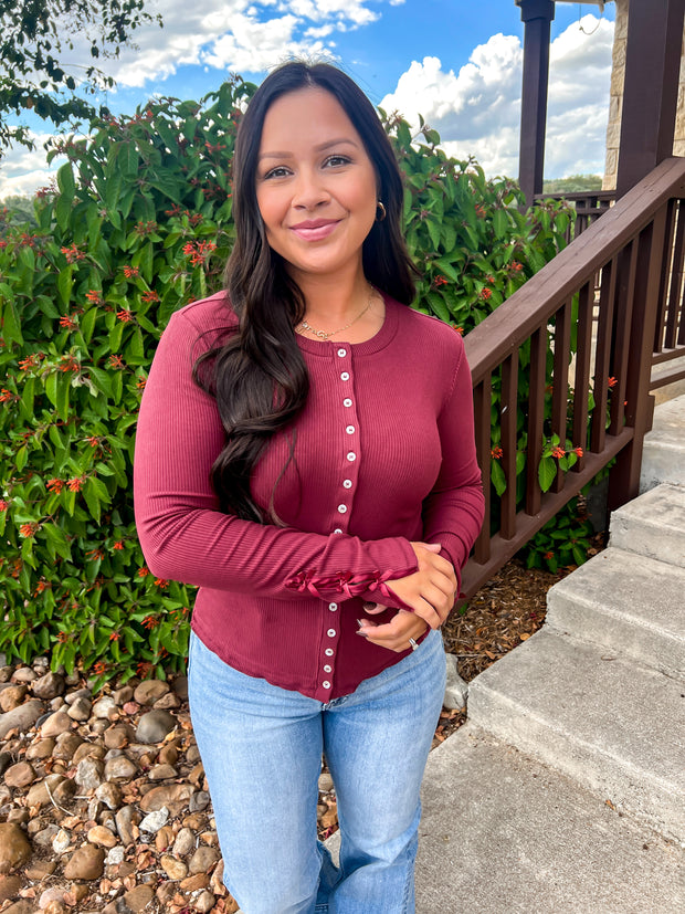 Red Wine Ribbed Top