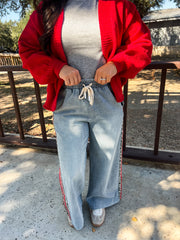 Side Leopard Accent Wide Leg Pants