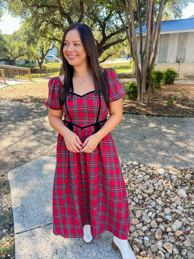 Holiday Lane Plaid Midi Dress