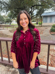 Mistletoe Moment Velvet Top - Wine