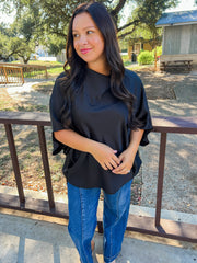 Cowl Neck Satin Top - Black