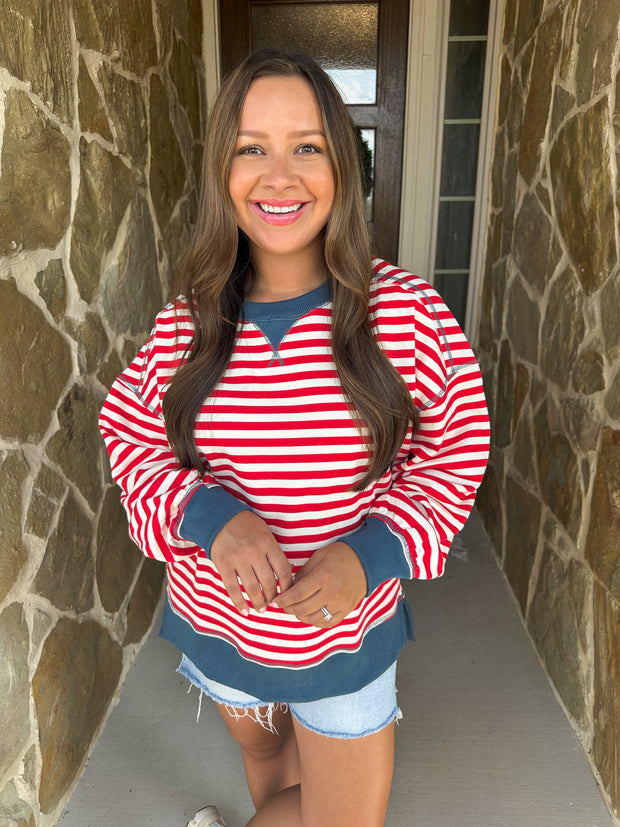 Easy Going Striped Pullover Top - Red
