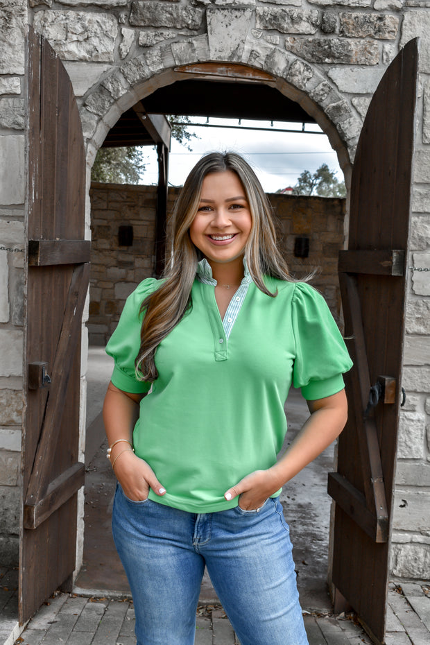 Court Side Knit Ruffle Top - Green