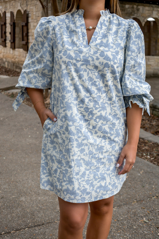 On My Mind Soft Floral Dress - Blue