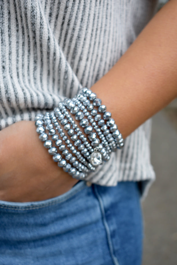 Silver Bracelet Stack - Pink Panache