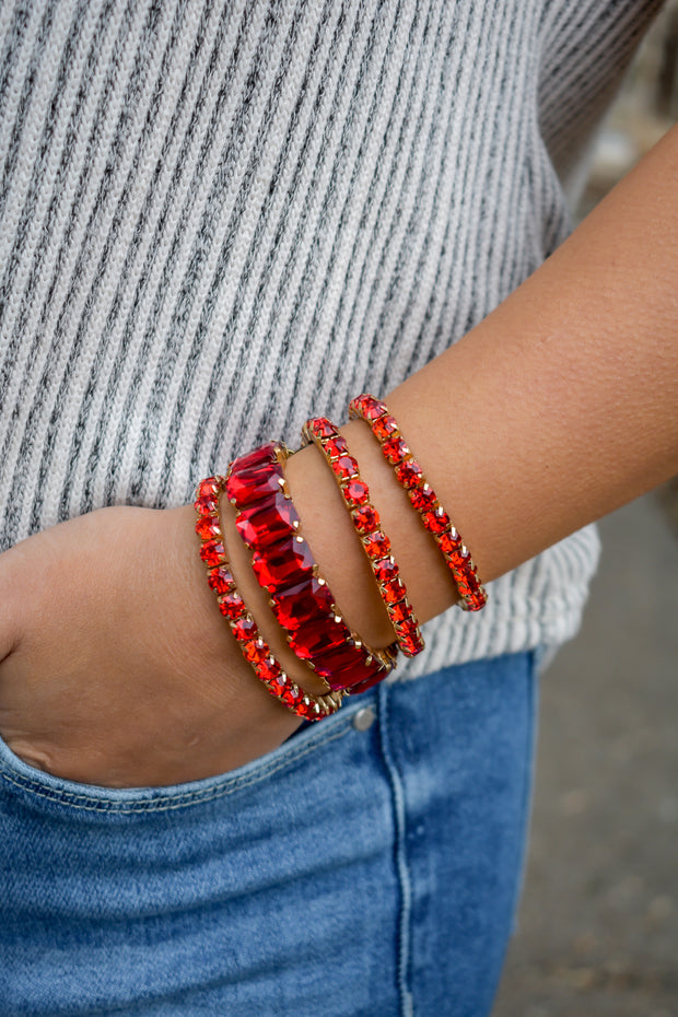 Red Rhinestone Bracelet Stack - Pink Panache