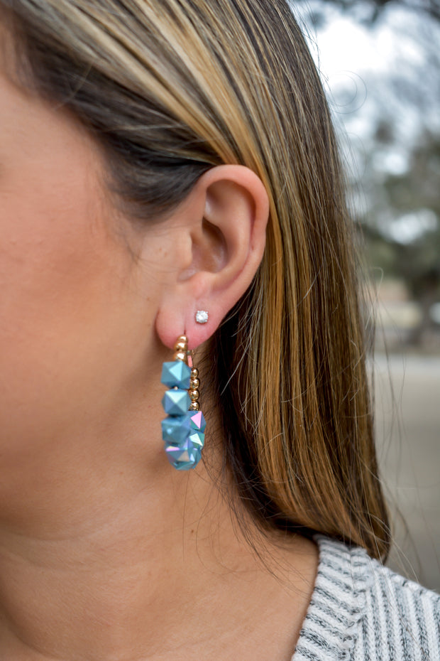 Iridescent Blue Hoop Earring - Pink Panache