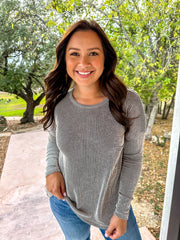 Long Sleeve Ribbed Top - Black