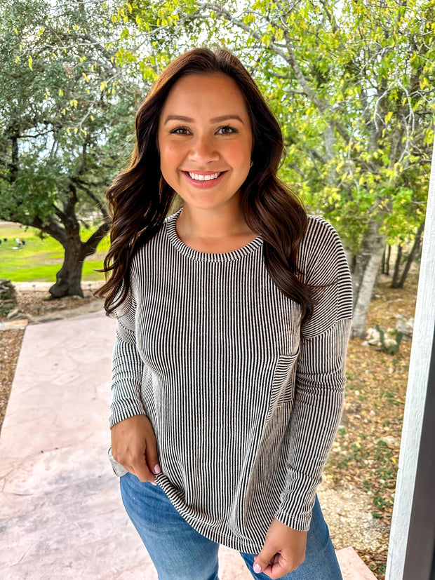 Long Sleeve Ribbed Top - Black