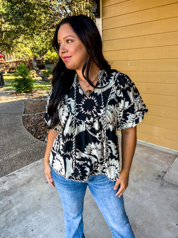 The Sophie Printed Top - Black