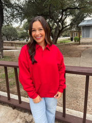 Polo Collared Oversized Top - Red