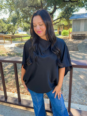 Cowl Neck Satin Top - Black