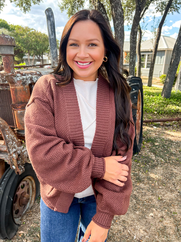 Textured Knit Cardigan - Chestnut