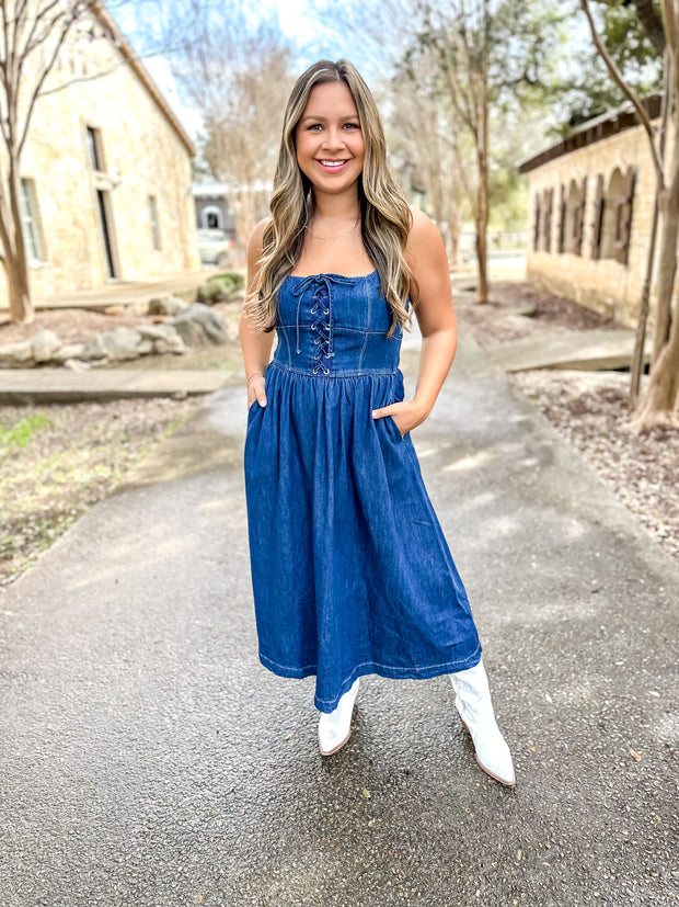 Country Roads Denim Midi Dress