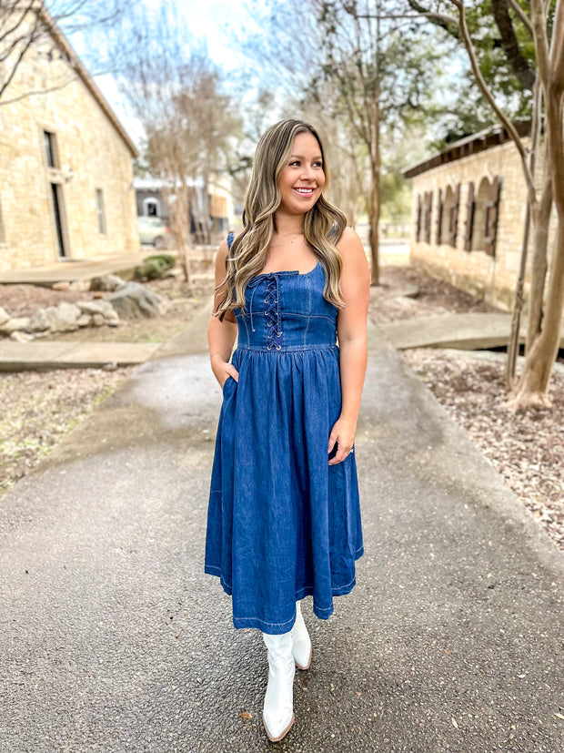 Country Roads Denim Midi Dress