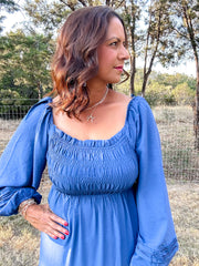 Smocked Tier Maxi Dress - Blue