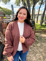 Textured Knit Cardigan - Chestnut