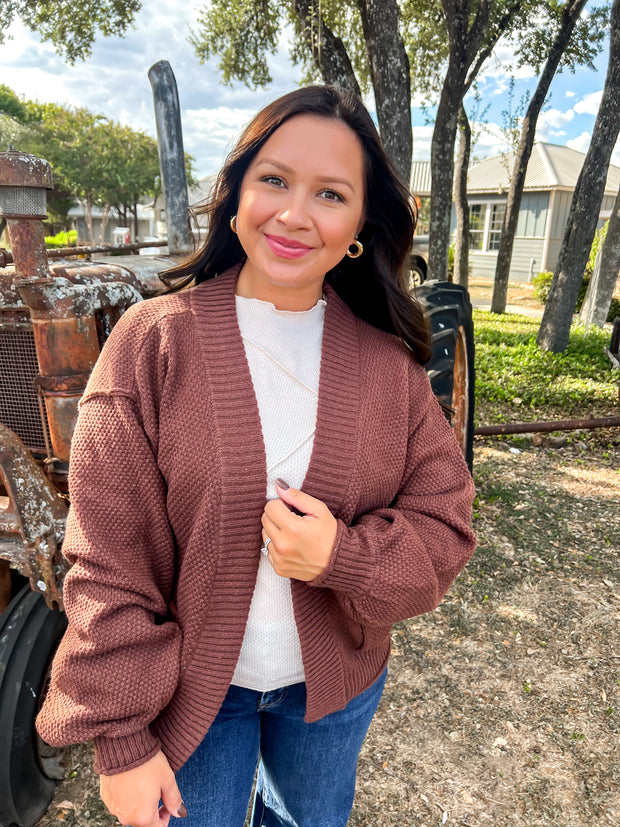 Textured Knit Cardigan - Chestnut