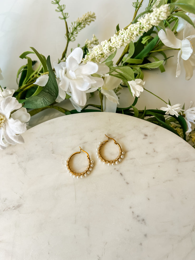 Mini Pearl Beaded Hoop Earrings - Treasure Jewels