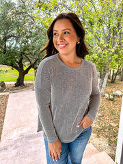 Long Sleeve Ribbed Top - Black