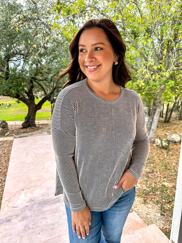 Long Sleeve Ribbed Top - Black