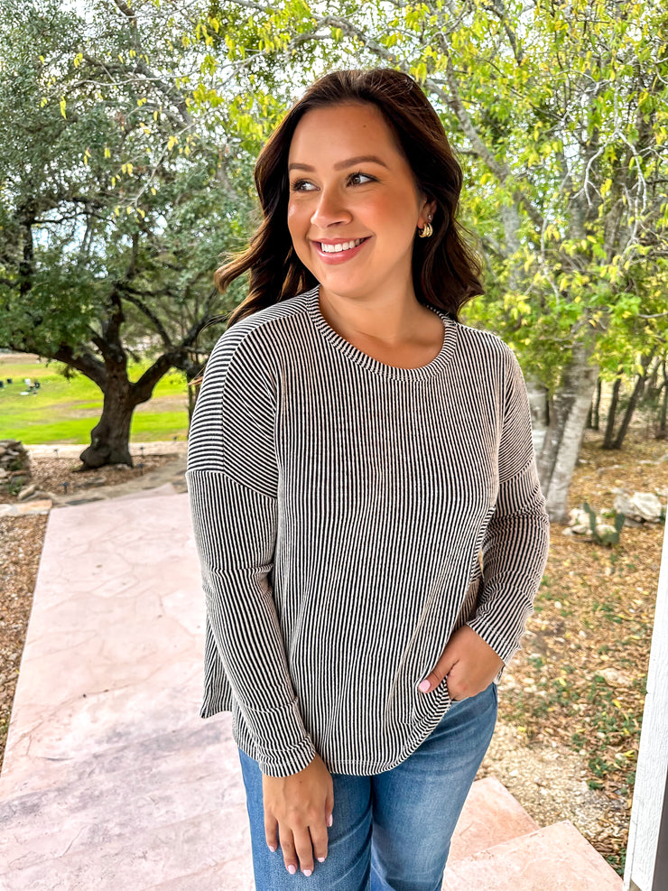 Long Sleeve Ribbed Top - Black