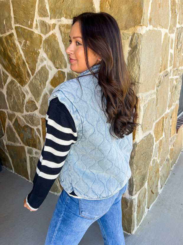 Washed Denim Quilted Vest