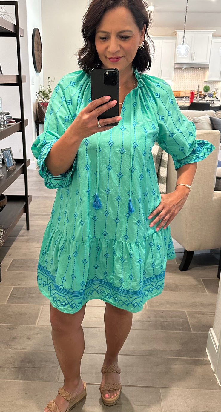 Spring Skies Embroidered Dress