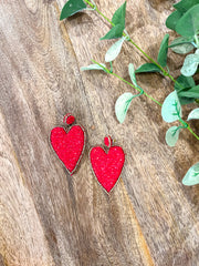 Red & Gold Heart Beaded Earrings