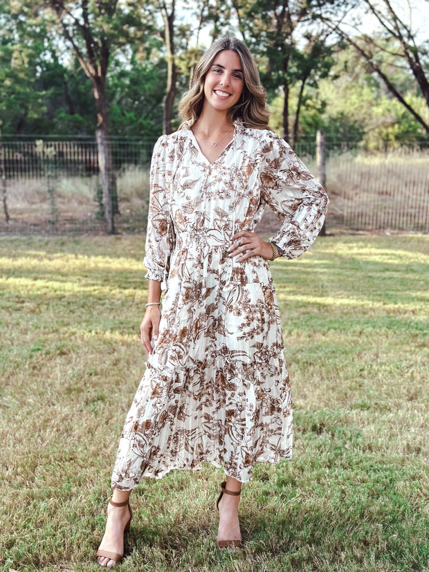 Metallic Floral Midi Dress