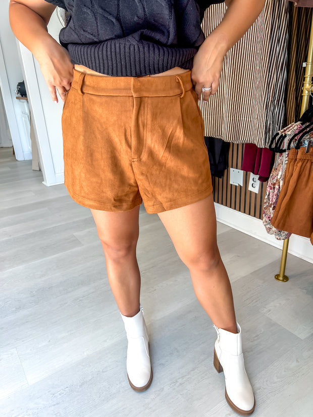 High Waisted Suede Shorts - Camel