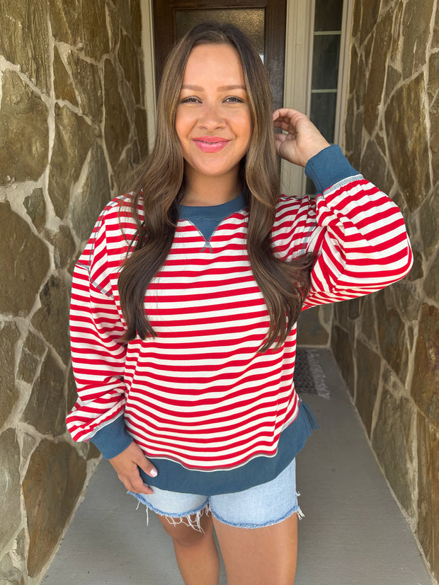 Easy Going Striped Pullover Top - Red