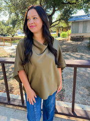 Cowl Neck Satin Top - Olive